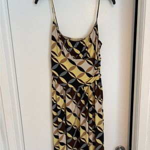 Gibson Dress in bold geometric Yellow, Brown, and Black pattern